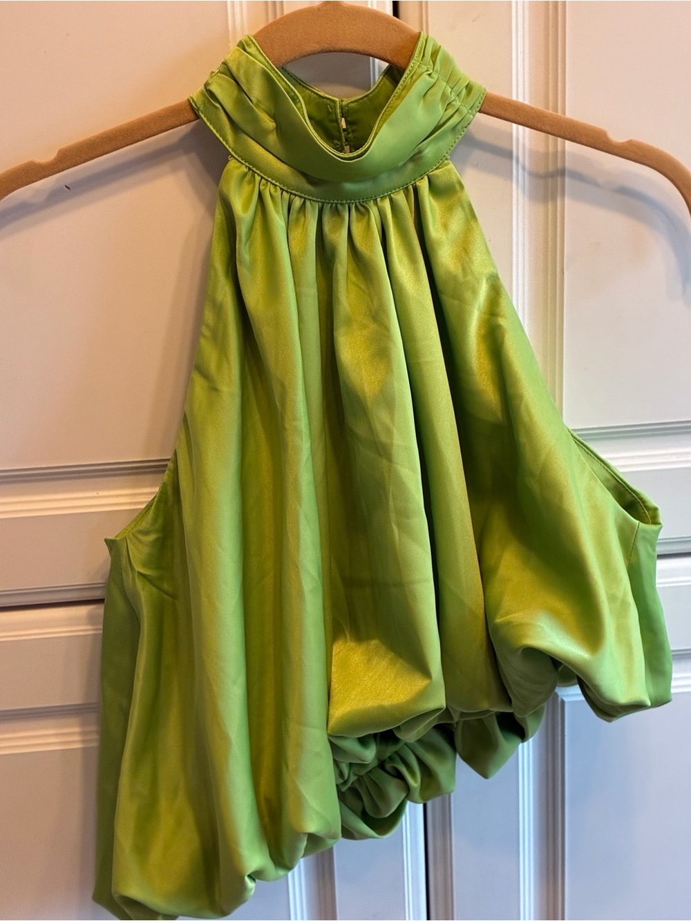 Fashion Nova lime green Gemma Satin Halter Top, Size: XS